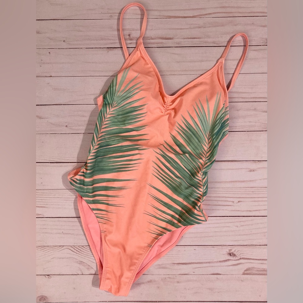 Pink Palm Hi Leg One Piece Swimsuit NWOT